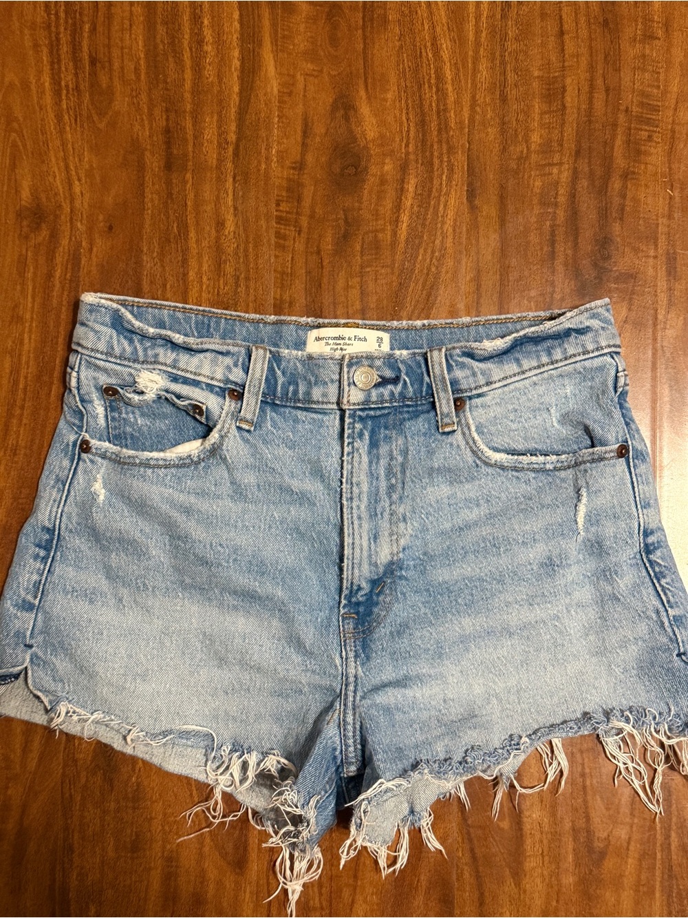 Abercrombie & Fitch Light Wash Distressed Denim Shorts
